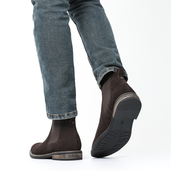 Men's Plain-Toe Suede Chelsea Boots - DARK BROWN - 8